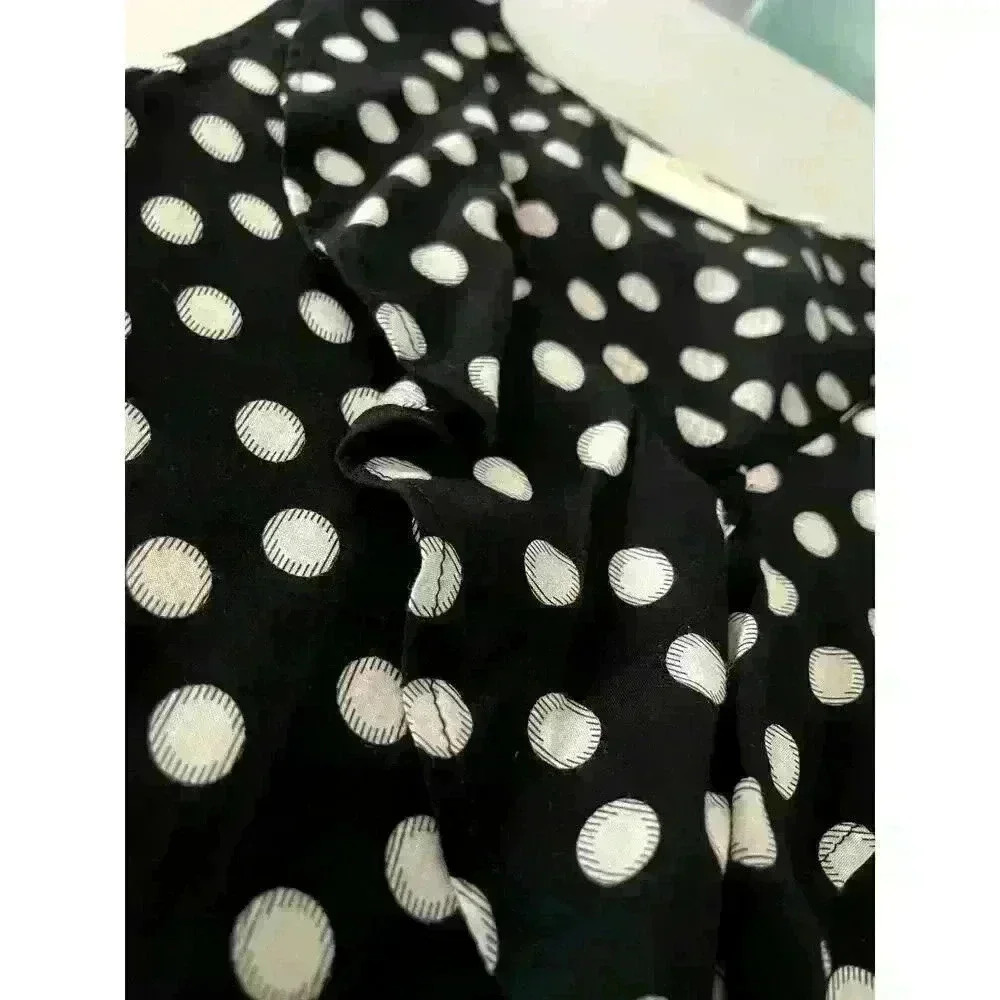 Maeve Anthropologie Sz 2Petite Dottie Black White Polka Dot Top Work Cute Summer